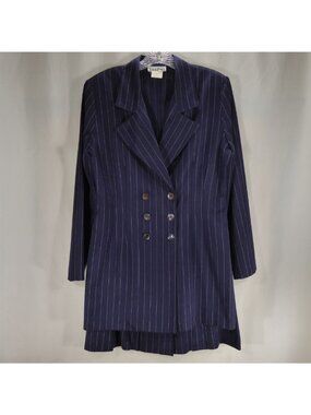 Francine Browner Size 10 Navy Pinstripe 2 Piece Skirt Suit Double Breasted 90s